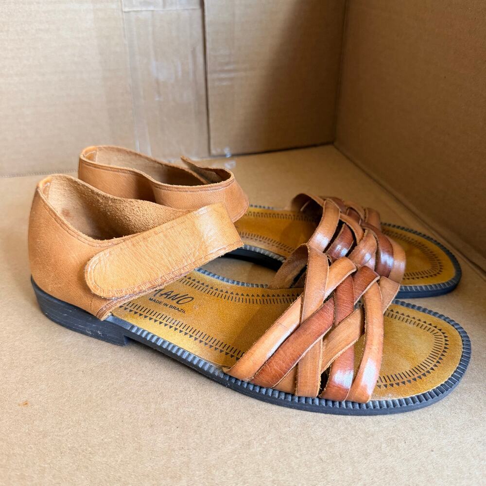 Y2K Romano Womens Woven Leather Strappy Sandals Flats Open Toe Size 6.5